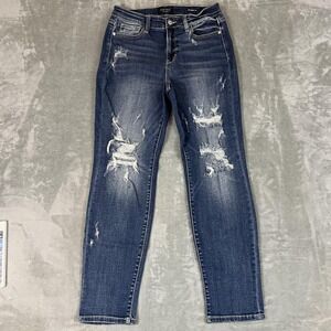 Judy Blue Jeans Womens 9/29 Blue Boyfriend Fit Distressed Stretch Denim Mid Rise